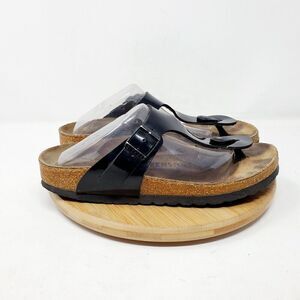 Birkenstock Gizeh Sandals 36 Womens 5 Black Thong Buckle Straps Distressed